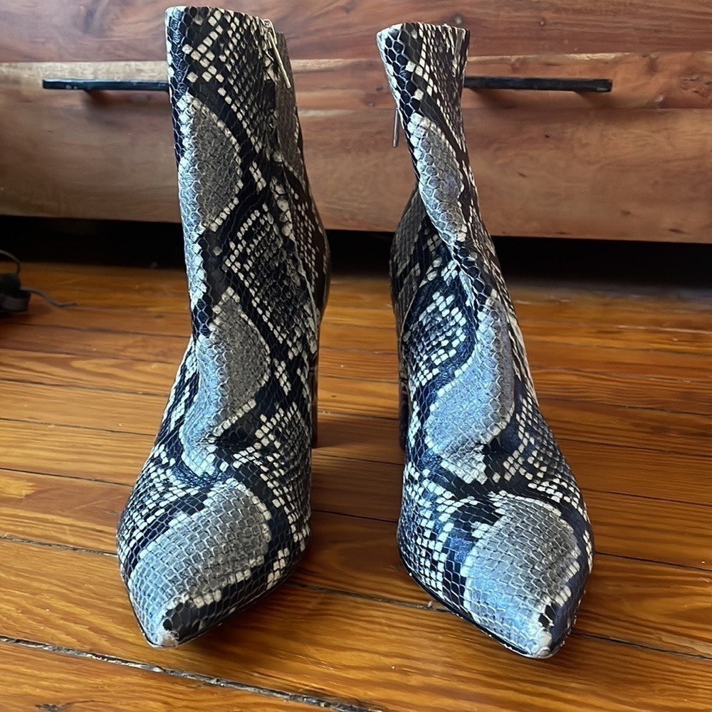 Marc Fisher Snakeskin Pattern Block Heel Booties … - image 2